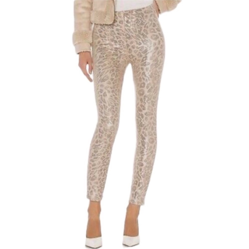 MOTHER Seamless Looker Ankle Pants Tan Metallic Leopard Print Stretchy Sz 26